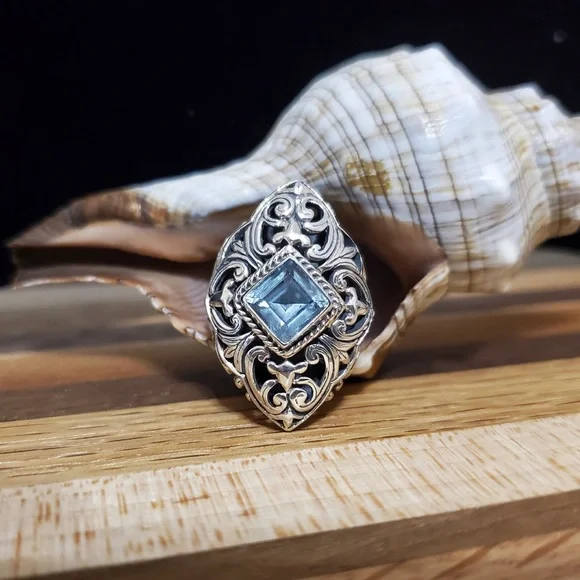 Samuel B Sterling Blue Topaz Ring Sz 6.75 - Picture 1 of 9